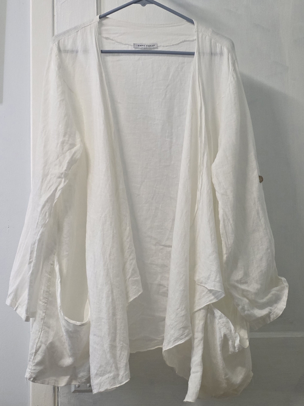 Tempo Paris White Linen Open Cardigan